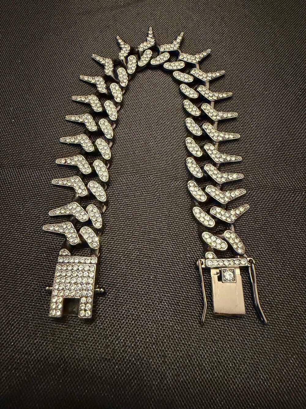 Spiked Cuban CZ Bracelet Iced Out Gunmetal Rhodium Plated Streetwear size 7.75”